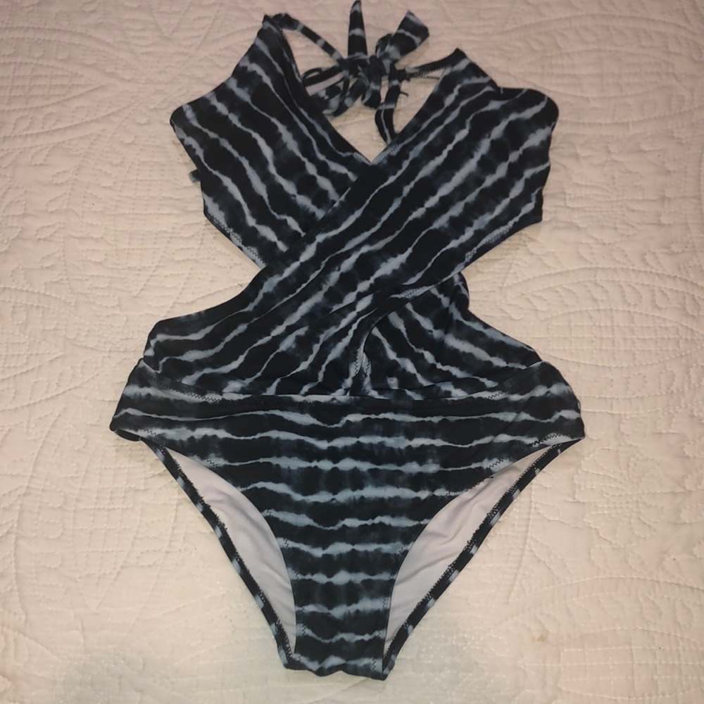 Tye die criss cross one piece swim suit